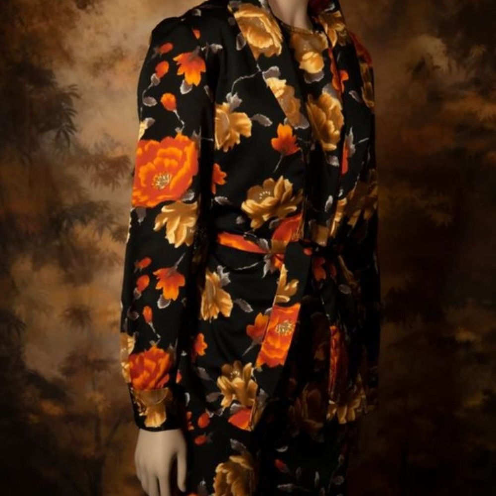 1970s vintage pant suit floral palazzo pants set floral satin 3 piece set - Picture 6 of 12